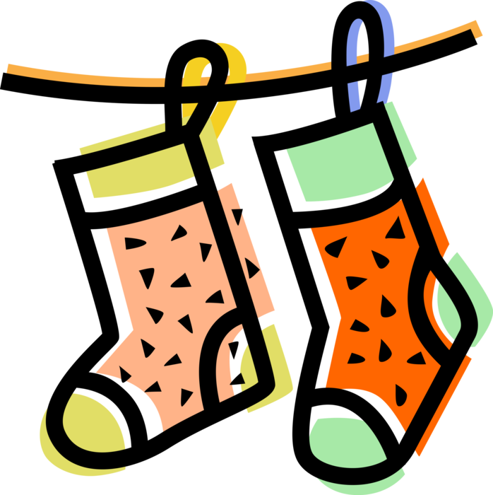 Vector Illustration of Festive Season Christmas Stockings Hung by Hearth Fireplace 