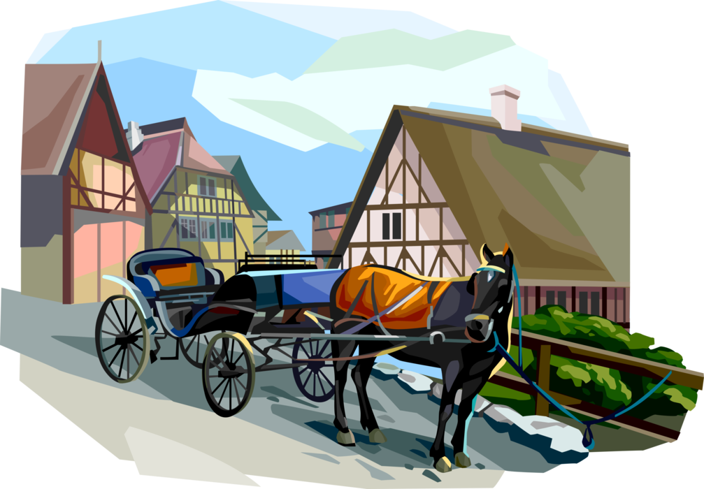 Vector Illustration of Horse-Drawn Carriage, Denmark