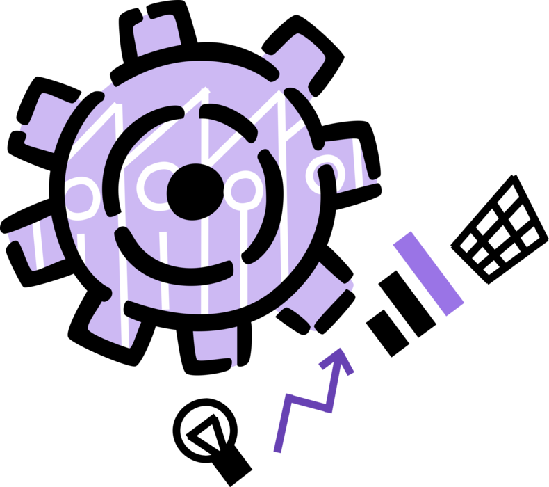 Vector Illustration of Industrial Manufacturing Gear Cogwheel Rotating Machine of Economic Growth