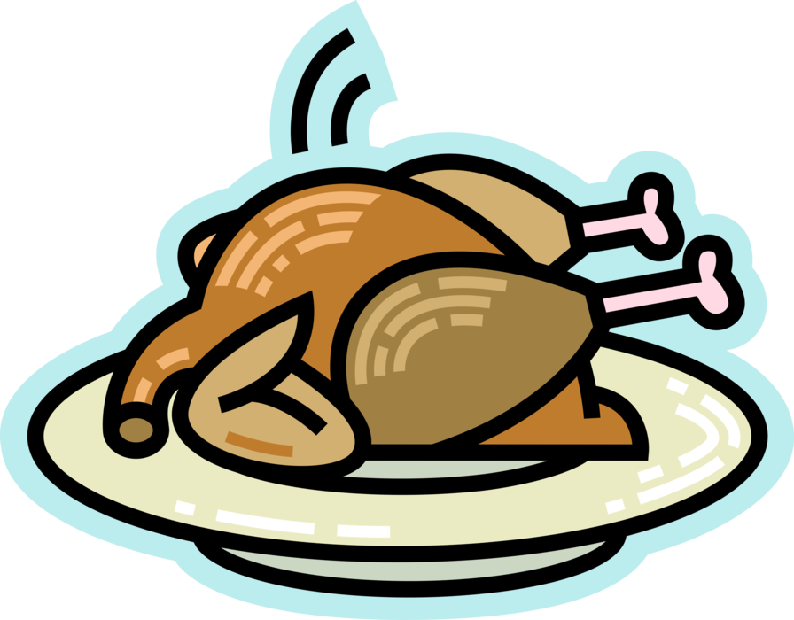 Vector Illustration of Roast Poultry Fowl Turkey or Chicken Dinner on Serving Platter Plate