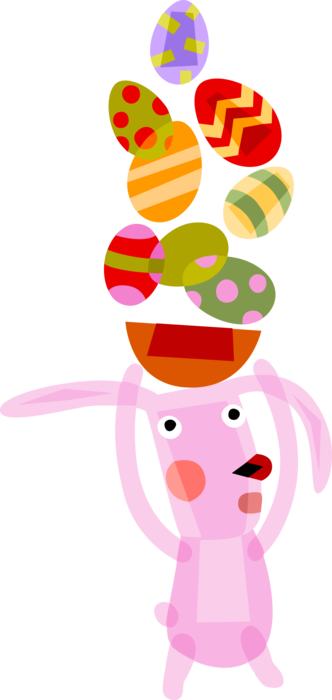 Vector Illustration of Pascha Easter Bunny Rabbit with Decorated Easter Eggs