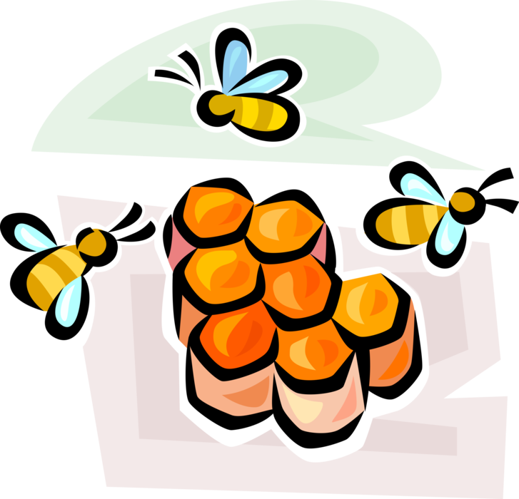 Vector Illustration of Apiary Honey Production Honeybees and Honeycomb Honey