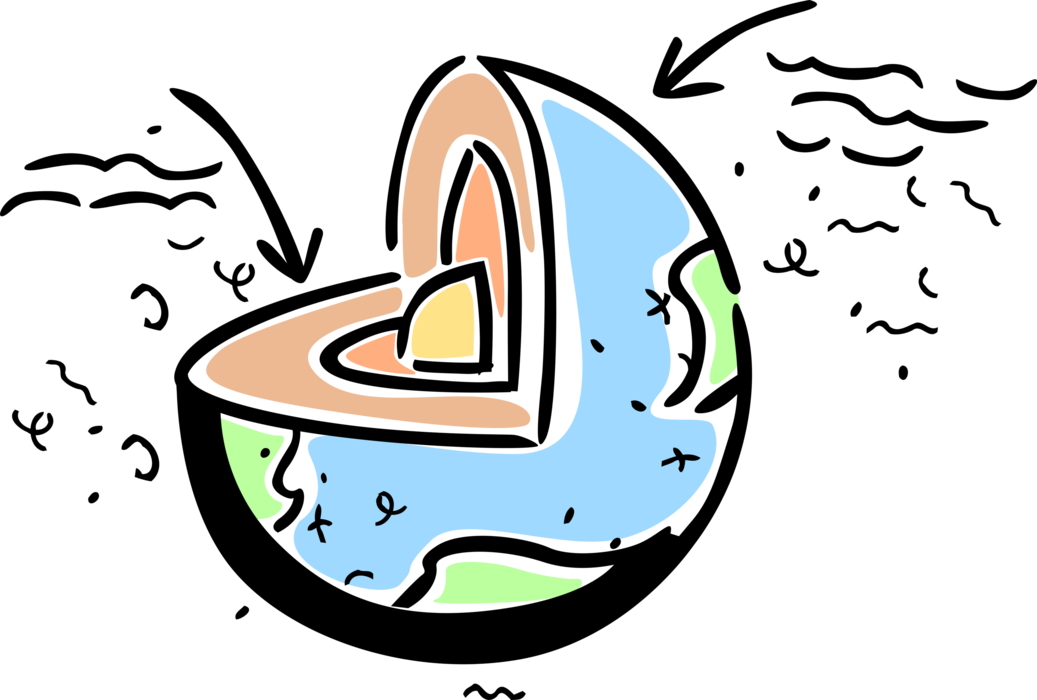 Vector Illustration of Neutrino Ghost Subatomic Particles Pass Through Earth with Cross Section of Planet Earth World