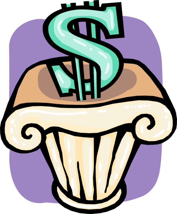 Vector Illustration of Almighty Dollar on Pedestal Symbol of Cultural Obsession with Material Wealth, or Capitalism