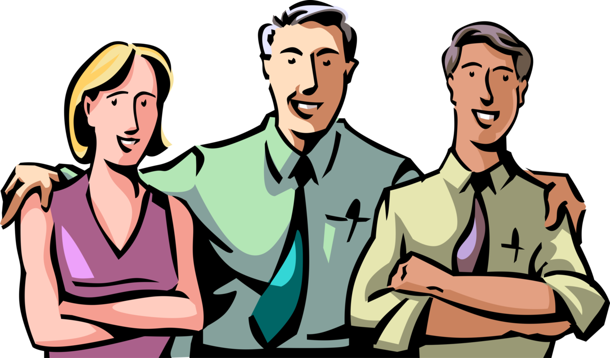 Vector Illustration of Business Colleagues Work Arm in Arm in Office Teamwork to Accomplish Goals and Objectives