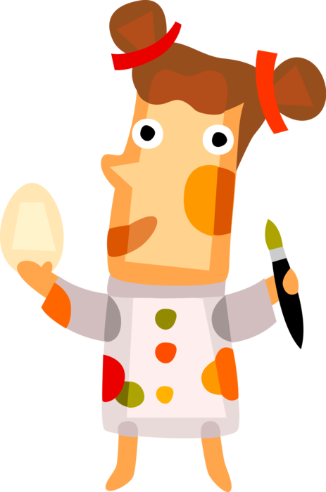 Vector Illustration of Girl Painting Easter Eggs