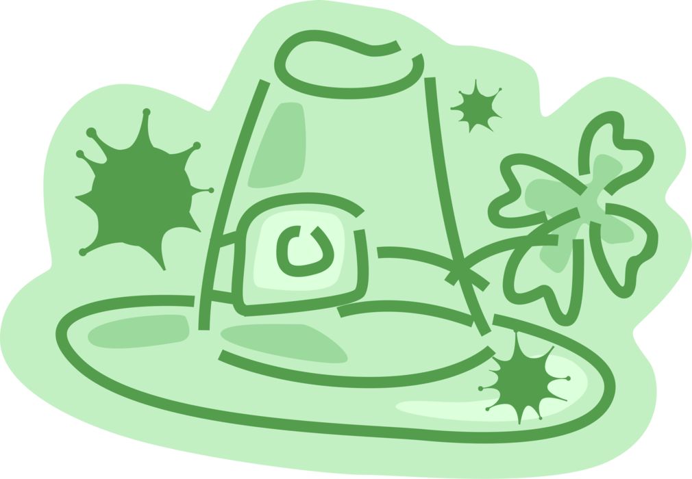 Vector Illustration of St Patrick's Day Irish Leprechaun Hat with Four-Leaf Clover Lucky Shamrock