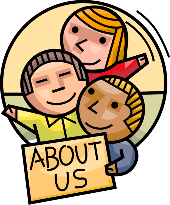 Vector Illustration of Confident High School Students with Sign "About Us"
