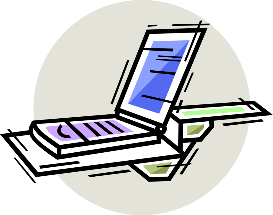Vector Illustration of Office Flatbed Scanner Scans Documents
