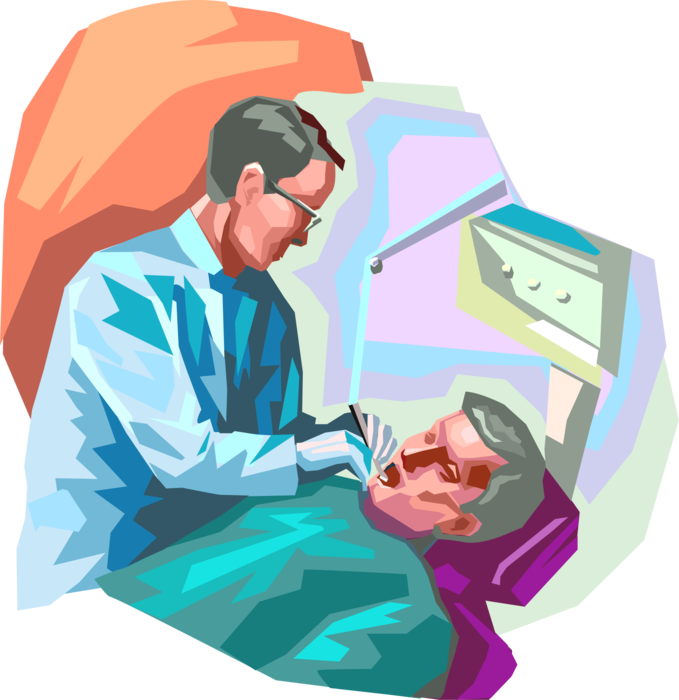 Vector Illustration of Dentist Provides Dental Care to Patient in Chair