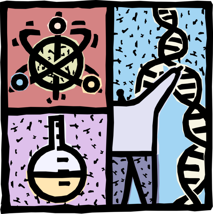 Vector Illustration of Geneticist Analyzes Chromosomes and DNA Molecule Carrying Genetic Instructions