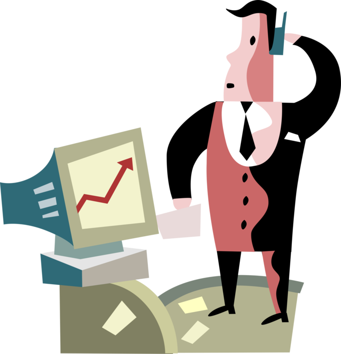 Vector Illustration of Businessman Places Buy Order to Financial Portfolio Manager with Rise in Stock Market Index