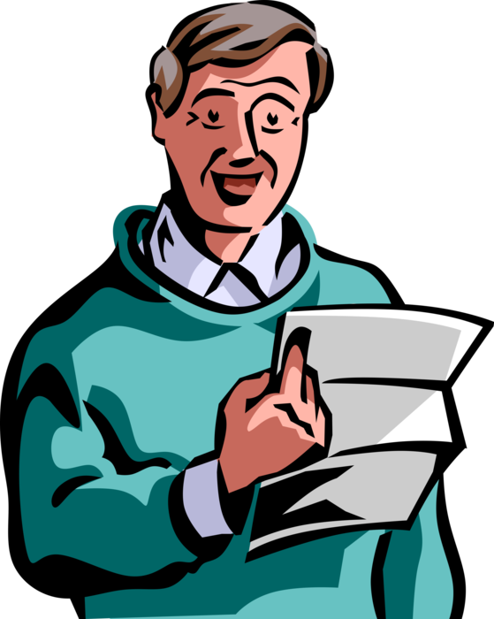 Vector Illustration of Retired Elderly Senior Citizen Reads Letter Correspondence