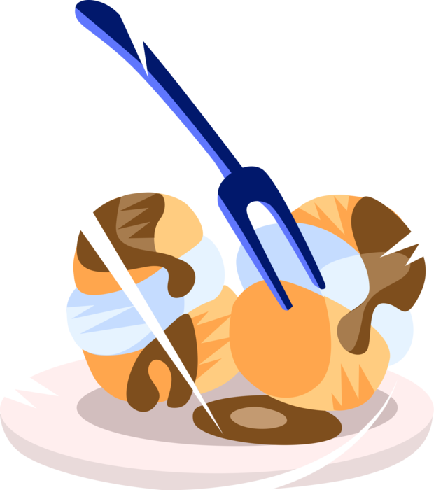 Vector Illustration of Chocolate Croissants Puff Pastry Dessert on Plate with Fork