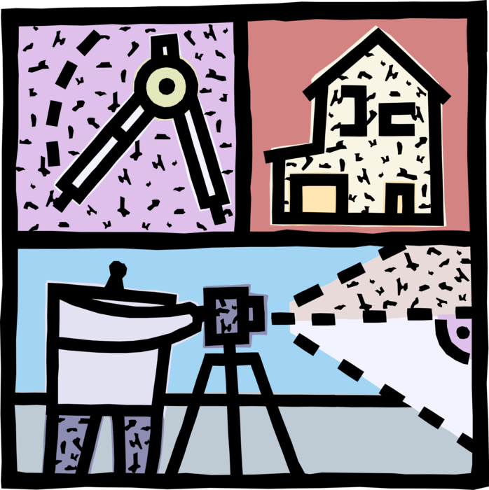 Vector Illustration of Surveyor Theodolite Determines Terrestrial Position of Points, Distances and Angles Between Them