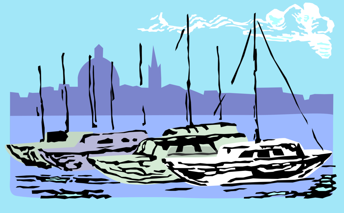 Vector Illustration of Malta Cityscape Horizon with Yachts and Harbor