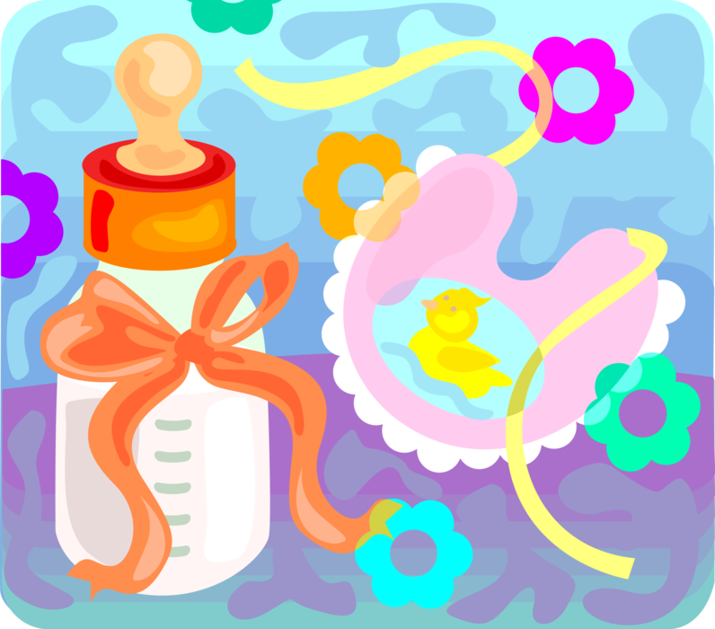 Vector Illustration of Newborn Infant Baby Formula Bottle and Apron Bib