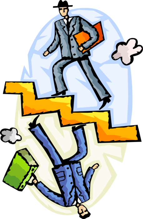 Vector Illustration of Businessmen Ascend and Descend Stairway Stairs to Business Success and Failure