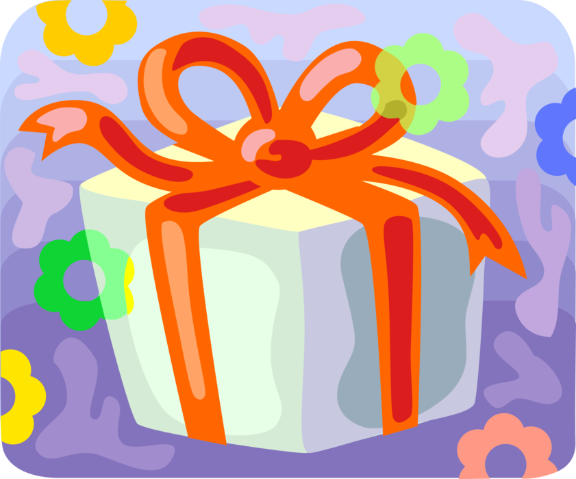Vector Illustration of Gift Wrapped Christmas Present with Ribbon Bow
