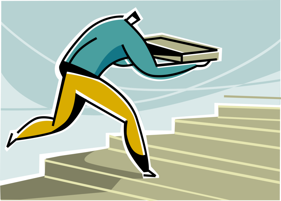 Vector Illustration of Businessman Climbs Stairway Stairs with Briefcase to Career Success