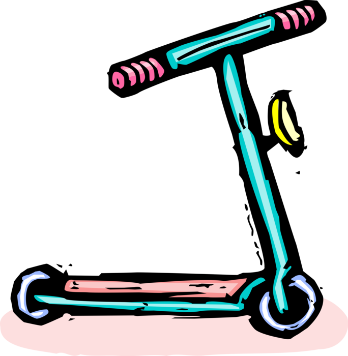 Vector Illustration of Child's Foot-Powered Kick Scooter Cycle with Step-Through Frame