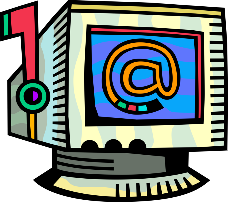 Vector Illustration of Computer Monitor Screen with Electronic Email Correspondence @ Symbol