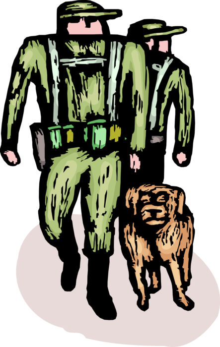 Vector Illustration of United States Military Army Soldiers with Canine Sniffer Dog