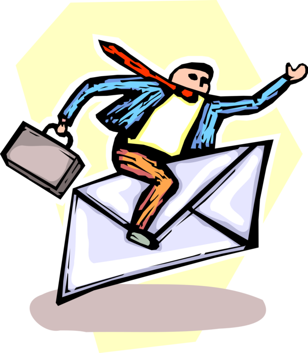 Vector Illustration of Businessman Rides Airmail Letter Envelope Correspondence