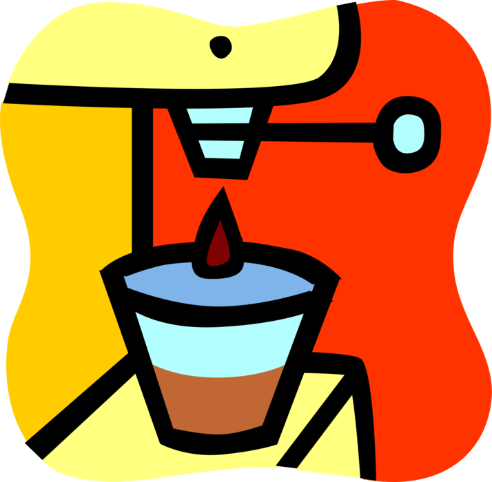 Vector Illustration of Cappuccino Espresso Coffee Machine with Demitasse Cup