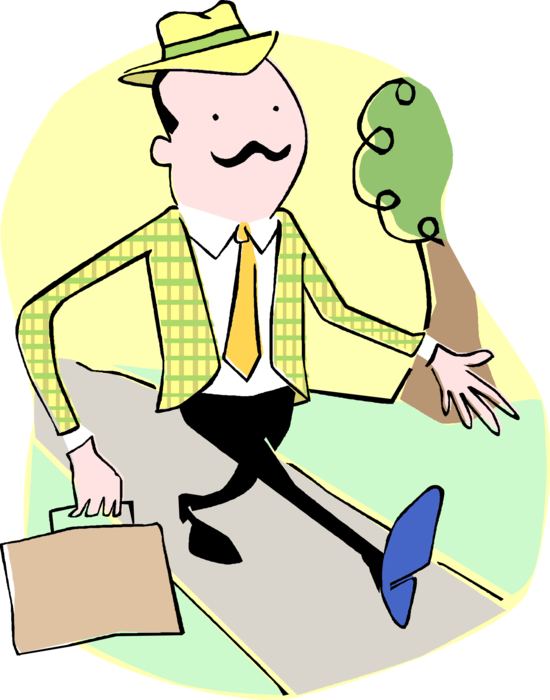 Vector Illustration of Businessmen Salesman Walks on Sidewalk Pursuing Business Opportunities