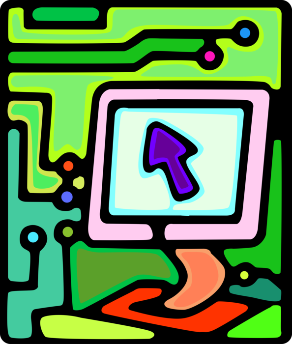 Vector Illustration of Information Technology Computer Monitor with Integrated Circuit Diagram