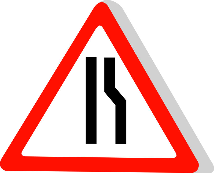Vector Illustration of European Union EU Traffic Highway Road Sign, Road Narrows on the Right