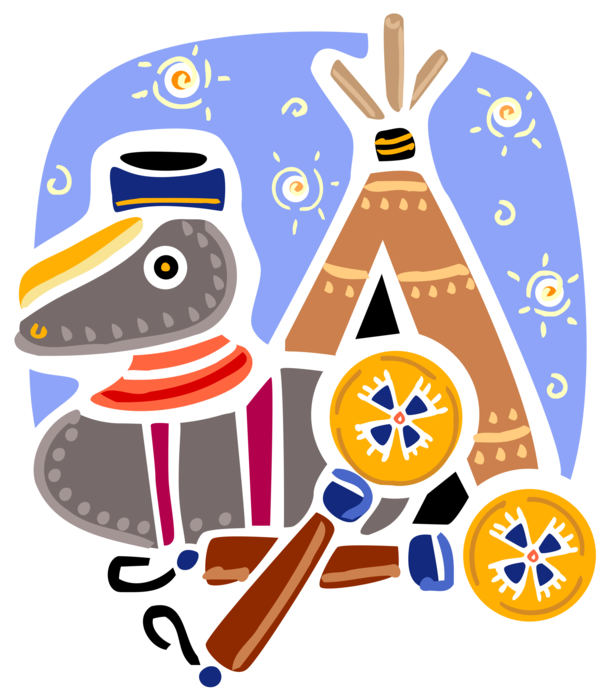 Vector Illustration of Native American Indigenous Indian Symbols with Tee Pee Tent and Rattles