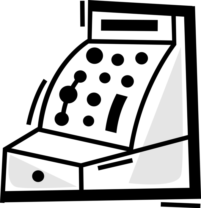 Vector Illustration of Cash Register for Registering and Calculating Retail Sales Transactions