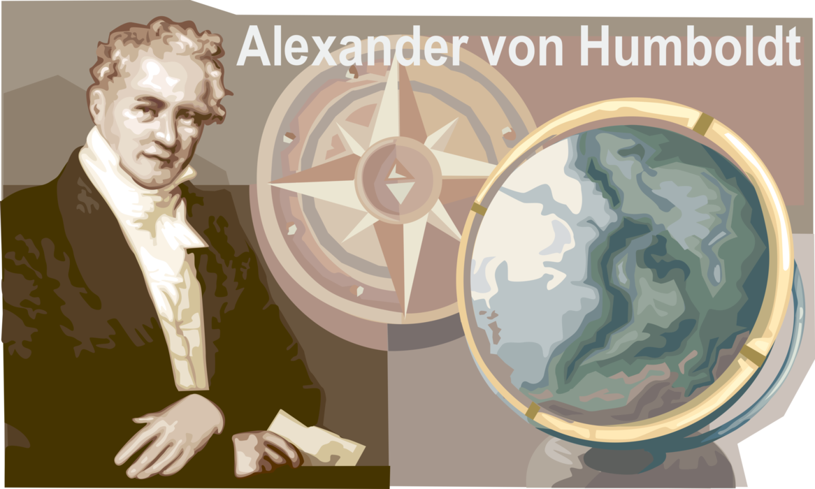 Vector Illustration of Alexander Von Humboldt Universal Scholar, Proponent of Romantic Philosophy and Science