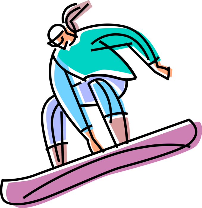 Vector Illustration of Snowboarder Jumps While Snowboarding Down Hill on Snowboard