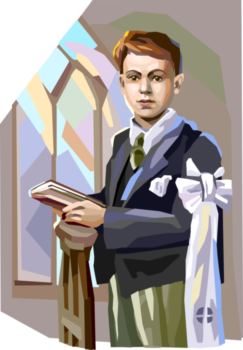 Vector Illustration of Boy Receives Sacrament of First Communion Solennelle Mass