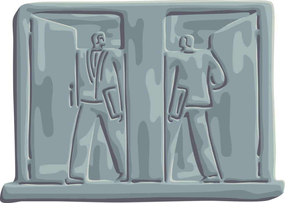 Vector Illustration of Businessman Salesperson Exits Door as Business Competitor Enters Doorway