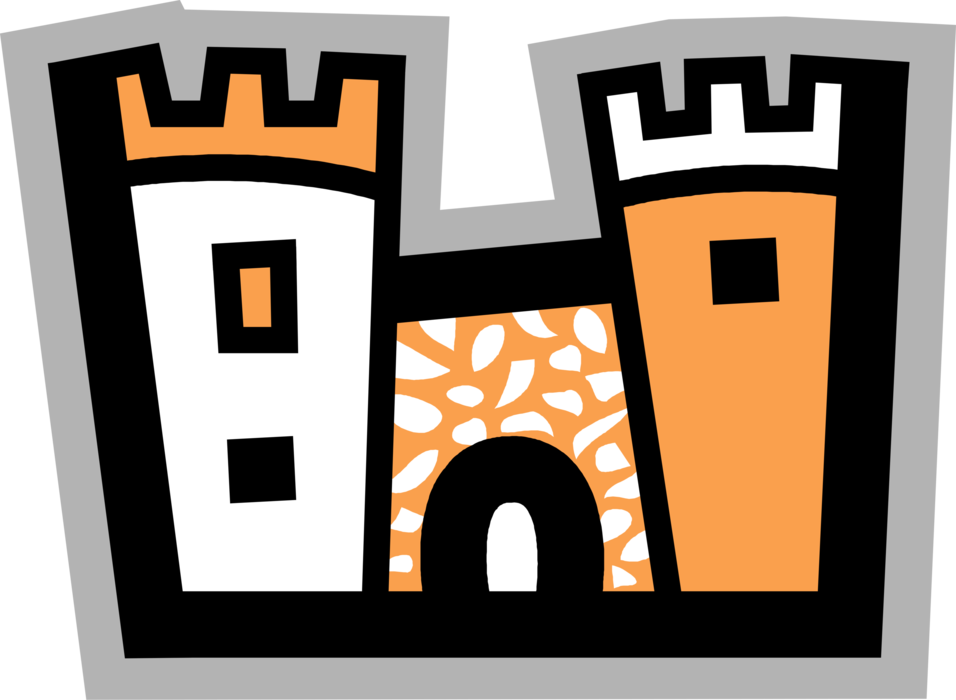 Vector Illustration of Fortified European Castle Structure from Middle Ages