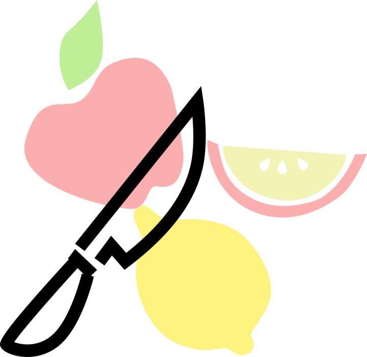 Vector Illustration of Fruit Apple and Citrus Lemon with Kitchen Knife