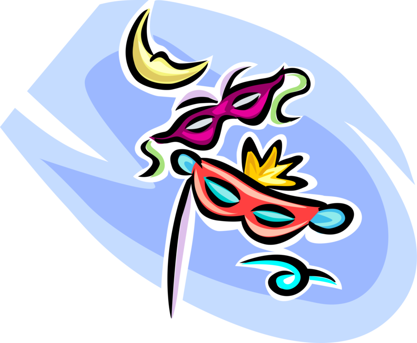 Vector Illustration of New Orleans Mardi Gras, Shrove Tuesday, or Fat Tuesday Celebrations Masquerade Masks for Ball