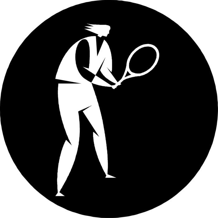 Vector Illustration of Tennis Player Ready to Return Serve on Tennis Court During Match