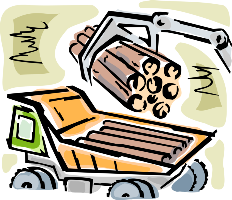 Vector Illustration of Forestry Lumber Industry Logging Truck Loads Logs for Shipping and Distribution