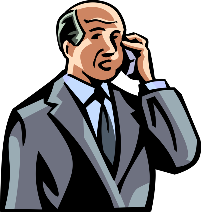 Vector Illustration of Businessman Manager in Conversation Talks on Mobile Cell Phone Telephone