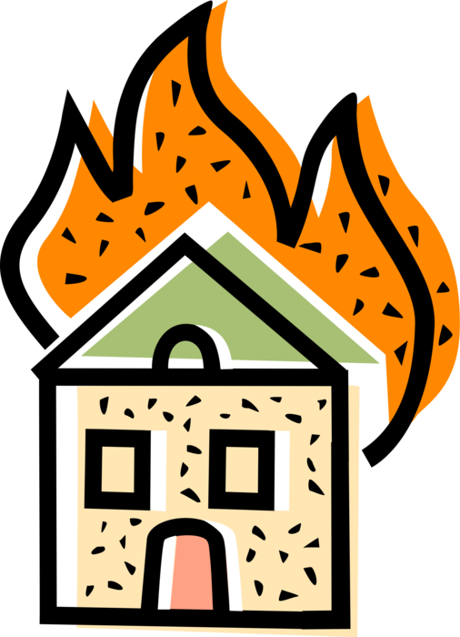 Vector Illustration of Burning Family Home Residence House on Fire in Flames
