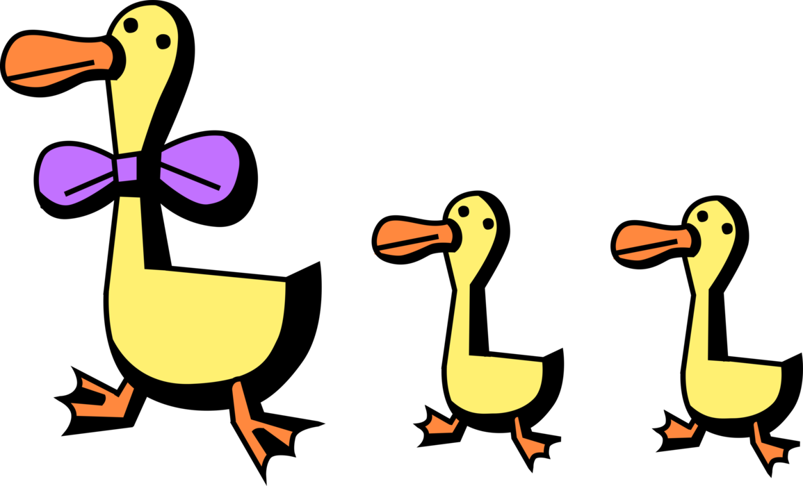 Vector Illustration of Yellow Duck Birds Waddle