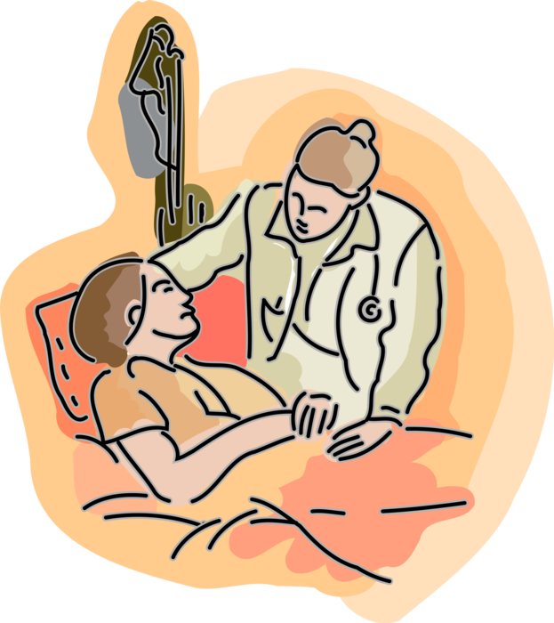 Vector Illustration of Health Care Professional Doctor Physician Treats Hospital Patient at Bedside