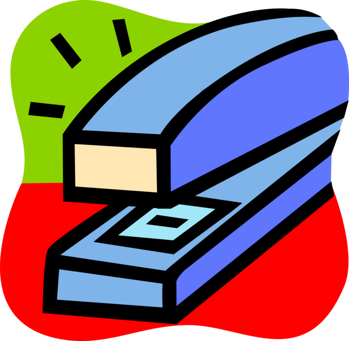 Vector Illustration of Stapler Mechanical Device Joins Pages of Paper with Thin Metal Staple