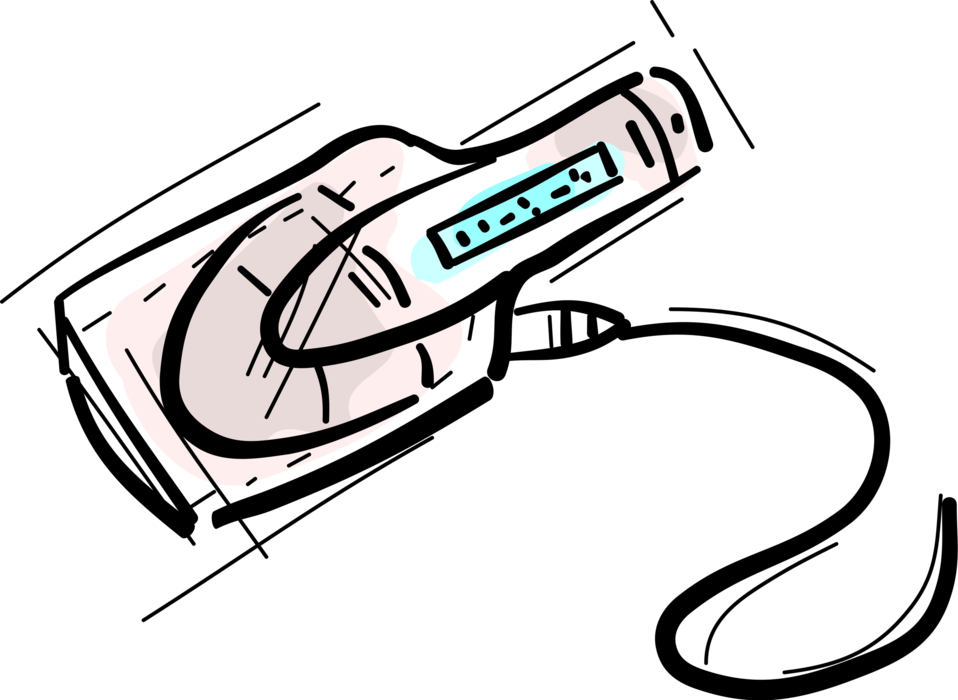 Vector Illustration of Computer Hand Scanner Office Equipment for Scanning Documents