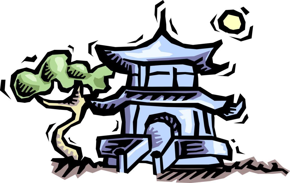 Vector Illustration of Asian Japanese or Chinese Pagoda Temple Architecture Building